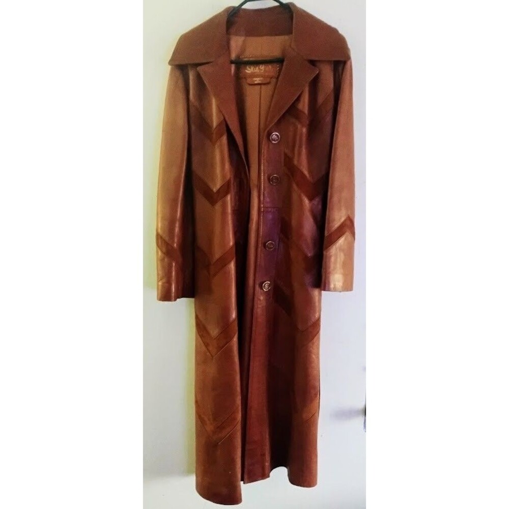 VTG NAPA Y ANTE SKIN GEAR CALIFORNIA PATCHWORK WOMENS S/M LEATHER TRENCH COAT